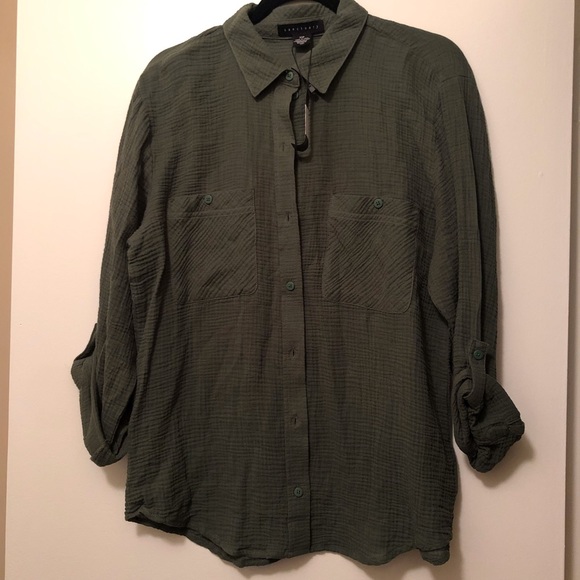 NWT $79 Sanctuary Boyfriend Relaxed and Oversized Blouse in Cadet - size XSP! - Picture 8 of 10